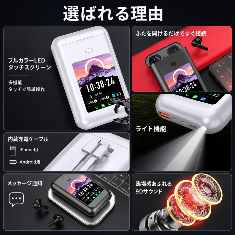 🎧 多機能スマートケースで、音楽も通話ももっと快適に。