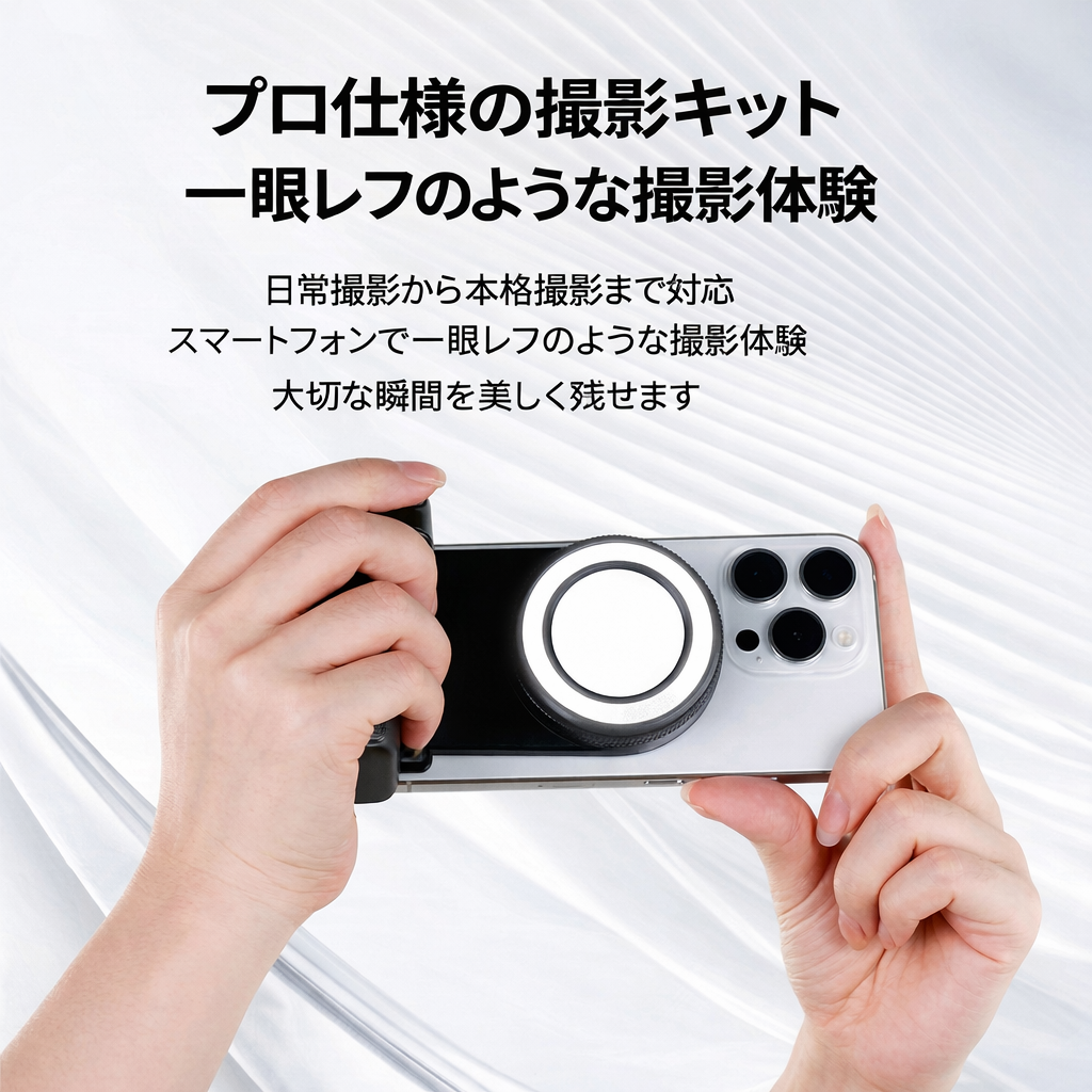 日本で大人気！MagSafe対応 Bluetoothリモコン付き スマホ撮影グリップ LEDリングライト 自撮り・動画撮影に最適✨📱📸