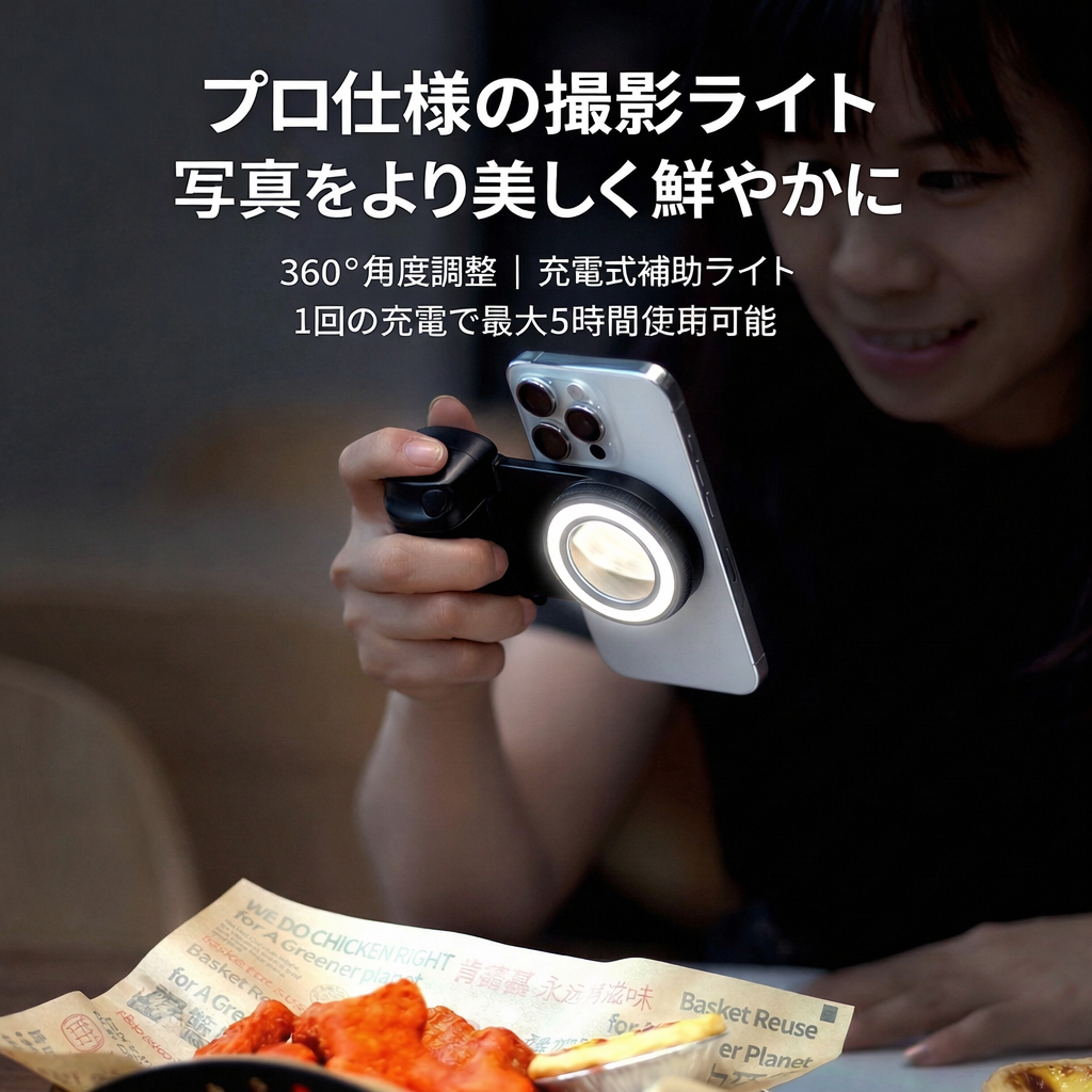 日本で大人気！MagSafe対応 Bluetoothリモコン付き スマホ撮影グリップ LEDリングライト 自撮り・動画撮影に最適✨📱📸