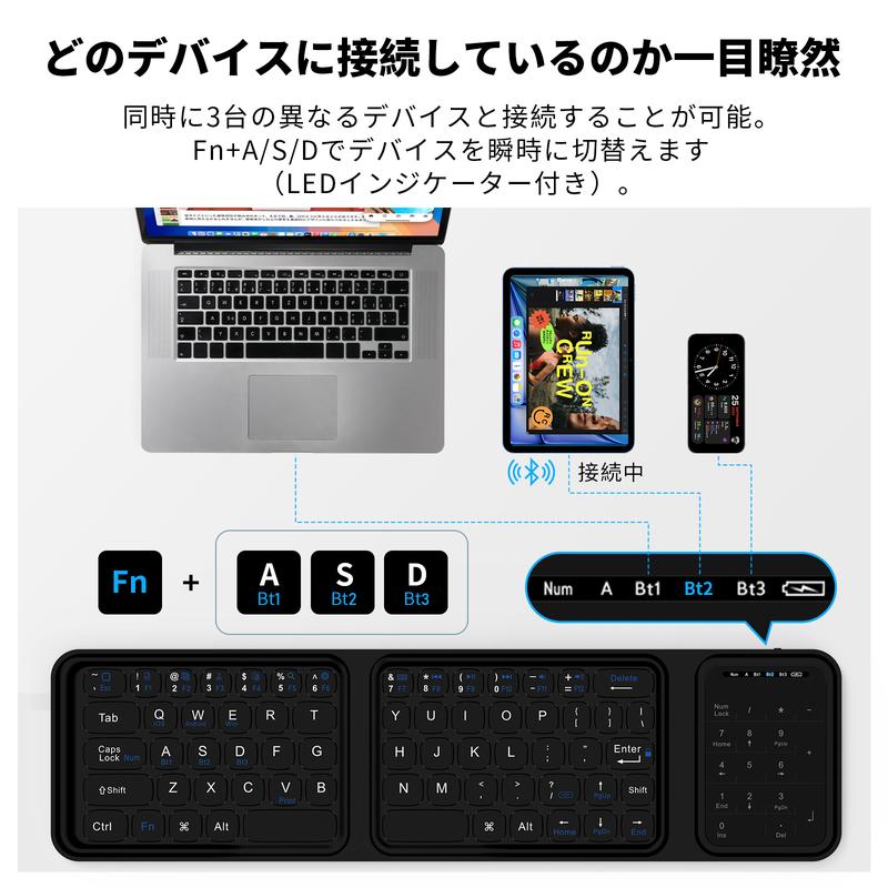 Tokonoma™タッチパッド付き三つ折りBluetoothキーボード